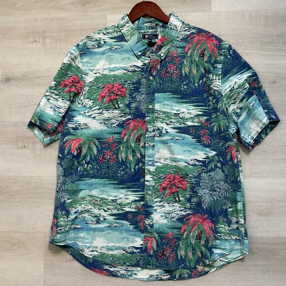 Reyn Spooner Tailored Hawaiian Button Up Dress Shirt 2XL Waterfall Valley - Picture 1 of 12